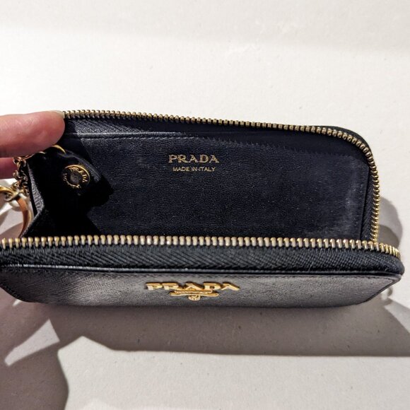 PRADA Key Holder - Black Saffiano Leather Pouch Wallet - Picture 3 of 5
